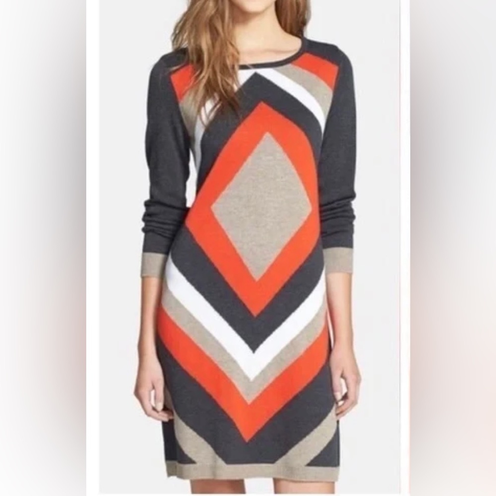 Eliza J Diamond Pattern Crewneck Knit Sweater Dress Sz 3X
